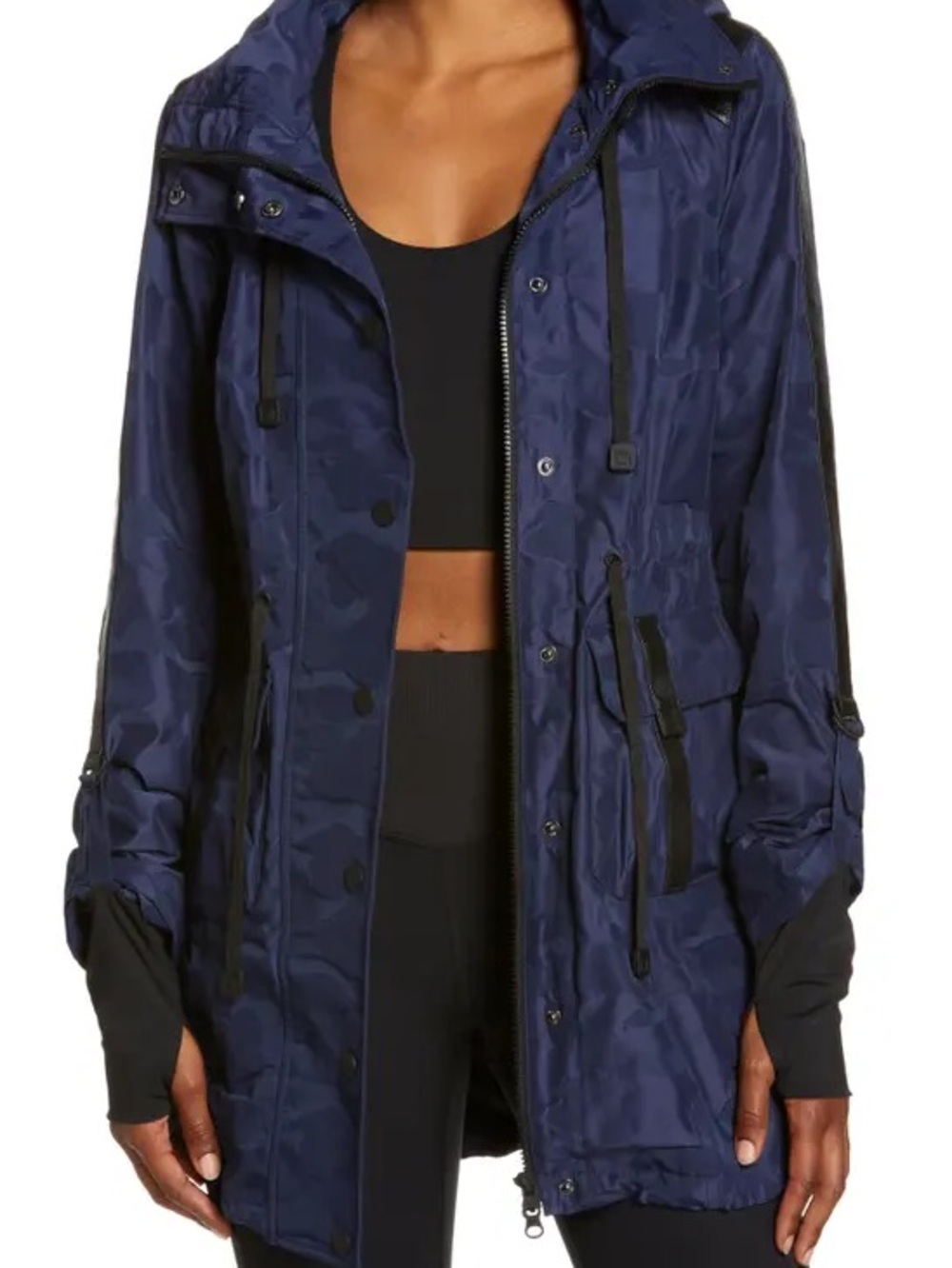 Blanc Noir Hooded Anorak Jacket Dress Blues Camo Navy Size M